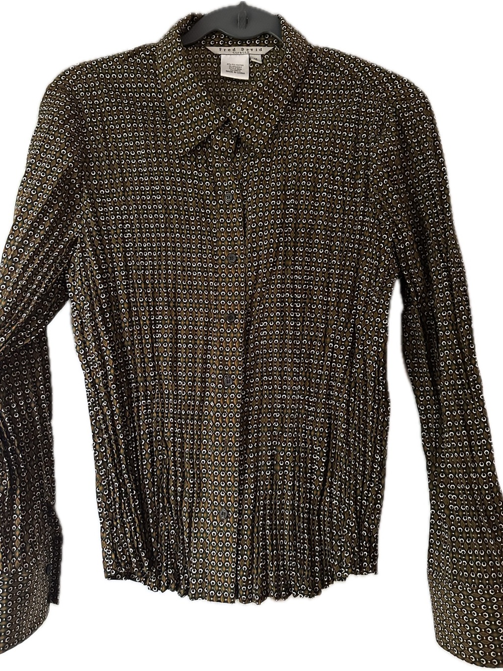 Fred David Brown Geo-Print Button Down Textured Shirt